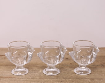 3 Coquetier by Cristal D'Arques-Durand - Clear Glass Chicken Egg Cups - France