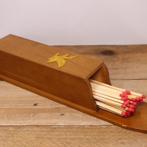 Boîte d&#39;allumettes en bois vintage pour longues allumettes avec décor d&#39;aigle doré