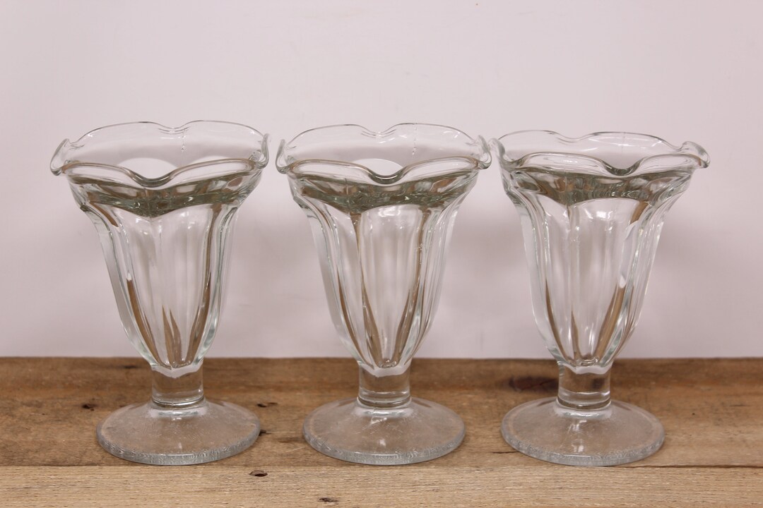 3 Vintage Dominion Glass Sundae / Parfait / Ice Cream Float Etsy