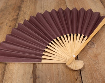 Vintage 9" Brown Paper Fan with Wood Spines