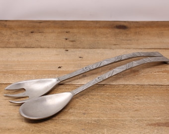 Vintage Leaf Design Aluminum Salad Serving Set