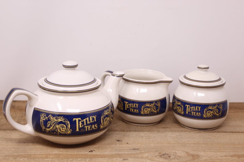 Vintage Tetley Tea Teapot Cream & Sugar Set 4 Tetley Tea Etsy