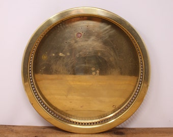 Vintage Brass Tray With Engraved Chinese/japanese Motif and Scalloped Edge  