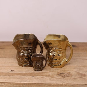 Set of 3 Vintage Brass Toby Style Character mugs