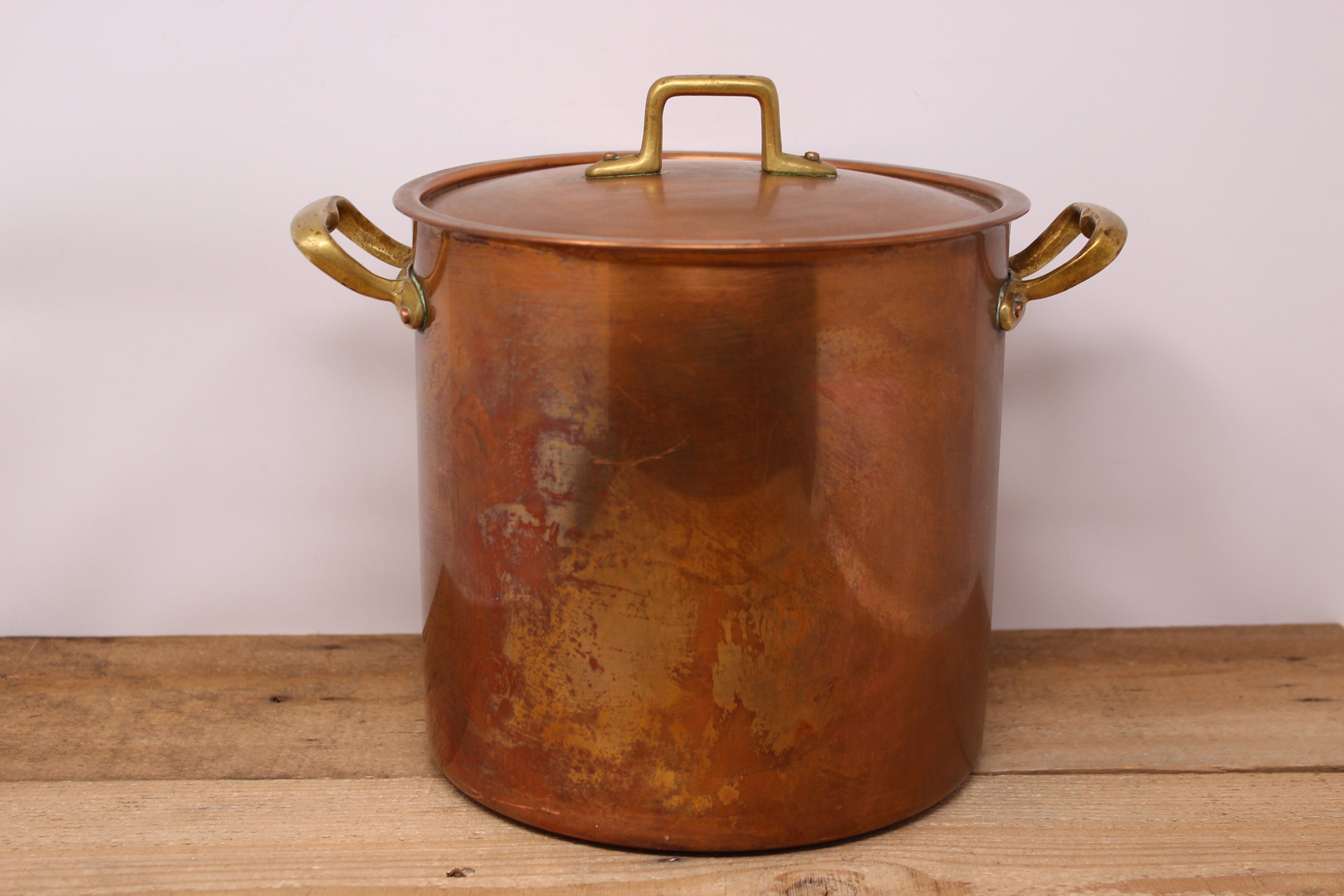 Farmhouse Vintage Solid Copper Sauce Pot with Lid, Copral Portugal