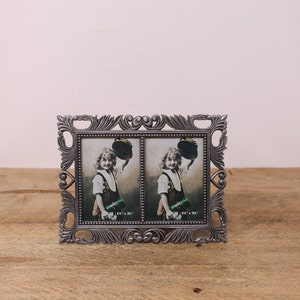 Vintage Pewter Color - Double Scroll Design Picture Frame -  Two 2.5" x 3.5" Photos Frame