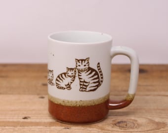 Vintage Stoneware 3-Tone Mug - Cat Design