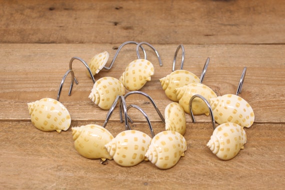 12 Beige / Brown Colored Conch Shell Shower Curtain Hooks 