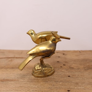 Vintage Brass Birds Sculpture - 2 Brass Birds Perching on a Branch Figurine