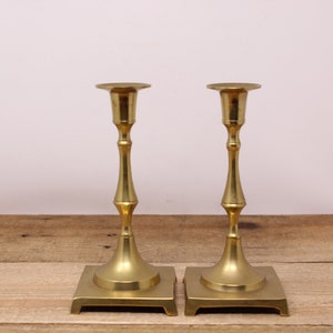 Set of Brass Candlestick Holders with Square Bases