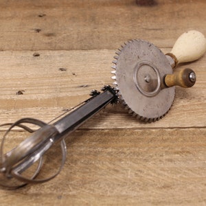 Antique A & J Rotary Egg Beater - Pat. Oct. 9, 1923 - Wood Handle