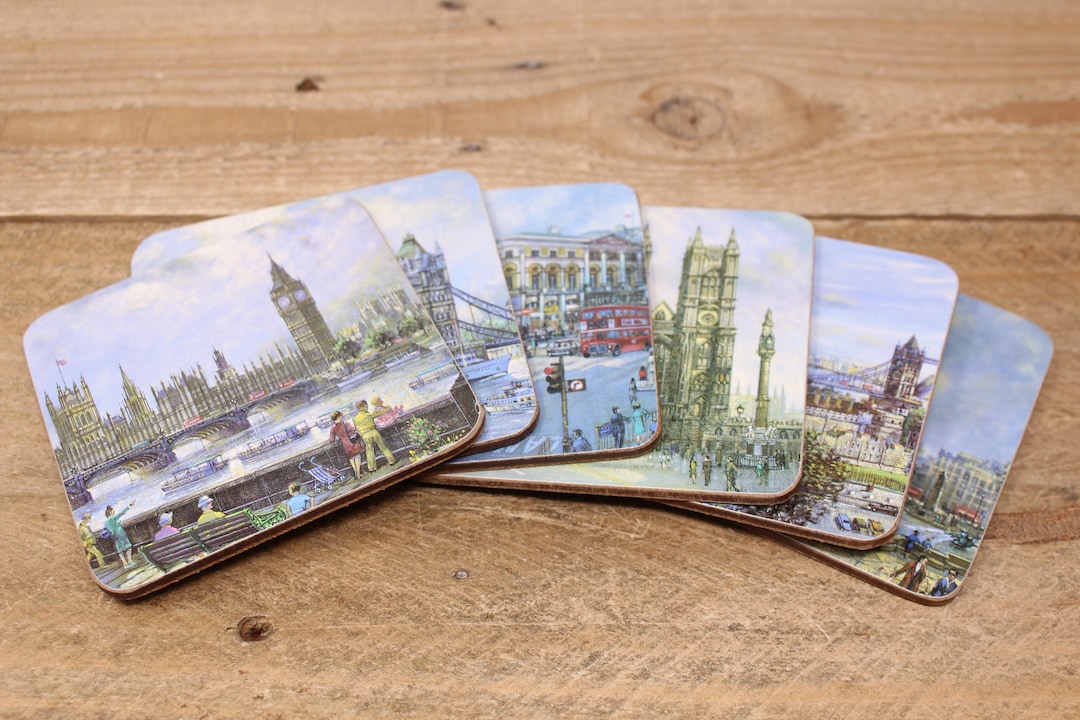Vintage London Landmarks Coasters – Cork-backed, Made in England - Etsy