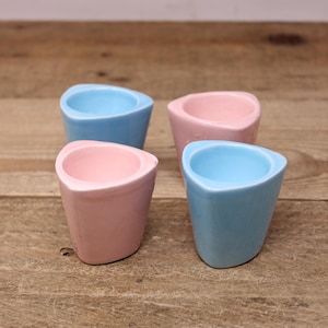 Set of 4 Vintage Triangle Shaped Pastel Ceramic Egg Cups