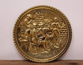Vintage 8.25" Brass Wall Plate - Bar Scene - Made in England