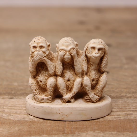 Vintage Chalkware Monkeys Figurine - Three Wise Monkeys - Hear