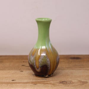 Vintage Small Green / Orange / Brown  Glazed Pottery Vase
