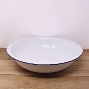 Vintage White and Blue Enamel Bowl Authentic Chipped Enamelware Decorative  Display Bowl Farmhouse Decorative Object 