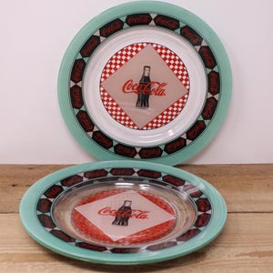 3 Vintage Arcoroc France - Retro Coca-Cola Glass Dinner Plates 9.25"