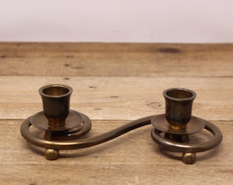 Vintage Brass Double Candlestick Holder
