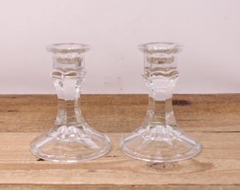 Vintage Glass Candlestick Set - Kig Indonesia Taper Holders