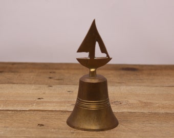 Vintage Brass Bell with Sailboat Design  Handle