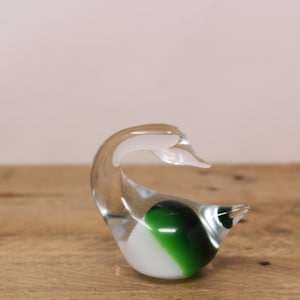 Vintage Glass Goose - Paper Weight - Clear - Green - White