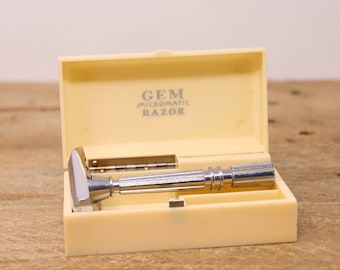 Vintage Gem Silver Micromatic Open Comb - Single Edge Safety Razor in Bakelite Case