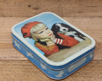 Vintage Small Rectangle Daintee Chocolate Confectionery Tin - Girl & Dog Design - Blackpool Ltd, England