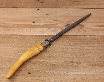 Antique Cast Steel Sharpening Steel - Faux Stag Horn Handle and Ornate Silver Plate Bolster
