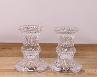 Vintage Set of Heavy Cut Crystal Candlesticks / Candle Holders with Pinwheel Design