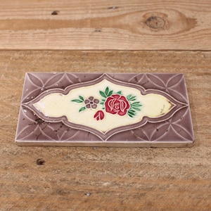 Antique Rectangle Majolica Tile - Pink Rose - Reclaimed