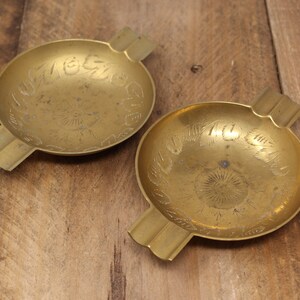 Set of 2 - Vintage Round Etched Brass Ashtrays