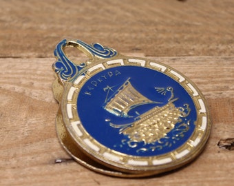 Vintage Greek Design Double-Sided Enameled Brass Paper Clip - Letter - Card and Memo Holder