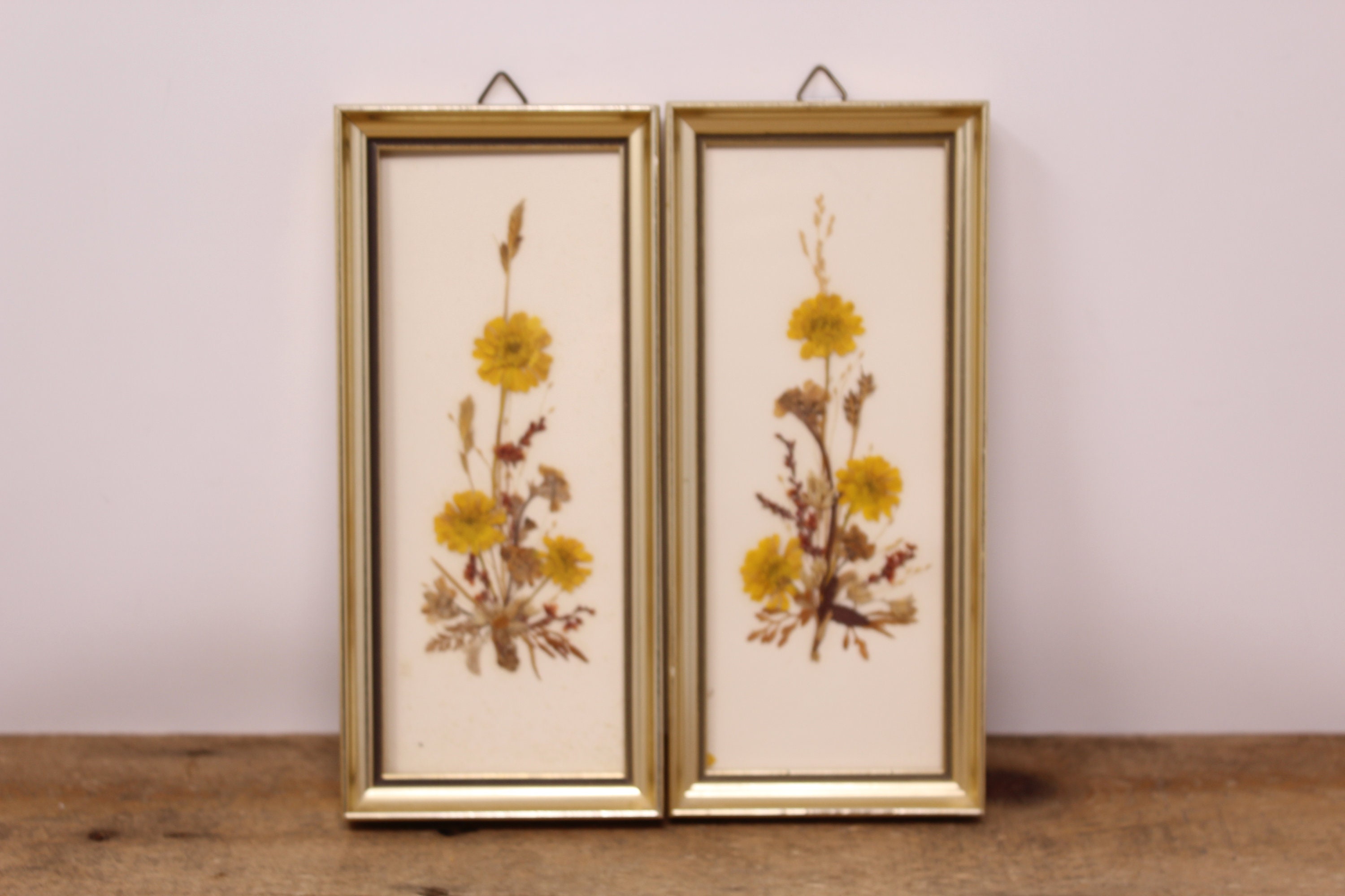 Vintage REICHLIN-Switzerland Miniature Gold Framed Dried Flower Arrangement