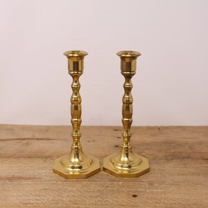 Set of Brass Candlestick Holders with Octagonal Bases