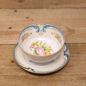 Vintage &quot;Rose Dream&quot; Noritake Morimura - 2 Piece Floral Footed Whipped Cream / Mayonnaise Serving Bowl with Underplate