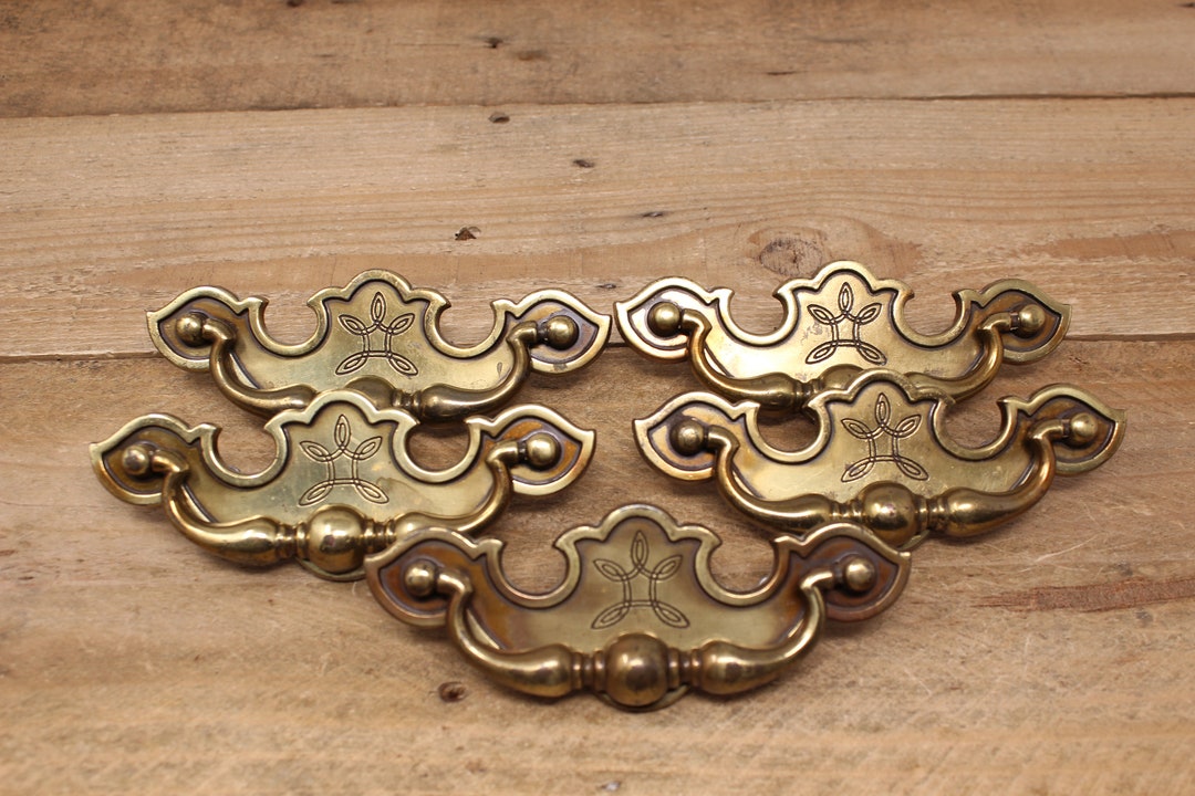 5 Vintage Brass Color Batwing Style Drawer Pulls Canada CP Etsy