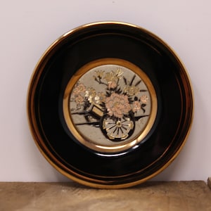 Vintage Chokin Art - Flower Cart - 24K Gold Edged 4" Plate