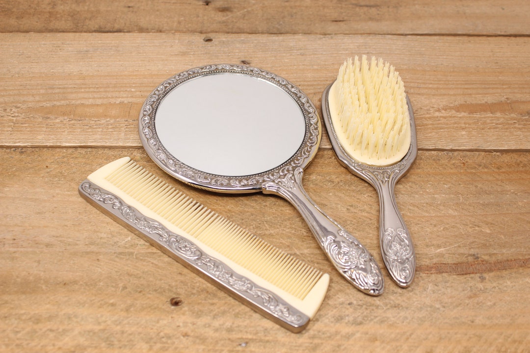 Vintage Art Nouveau Silverplated Mirror, Brush & Comb Vanity Set Roses Etsy