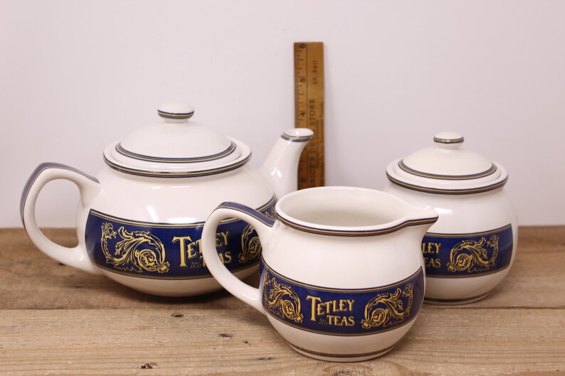 Vintage Tetley Tea Teapot Cream & Sugar Set 4 Tetley Tea Etsy