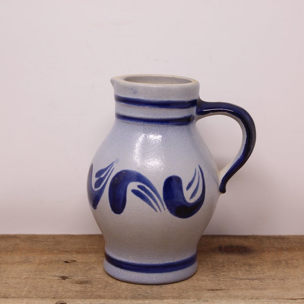 Vintage Kleiraba Keramik Salt Glazed Stoneware Jug - Blue / Gray German Pottery Pitcher - 0.5 Liter
