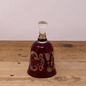 Vintage Bohemian Kaspar Bleikristall Ruby Red  Bell with Etched Design