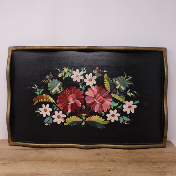 Vintage Wooden Rectangle Hand Painted Tray / Serving Tray