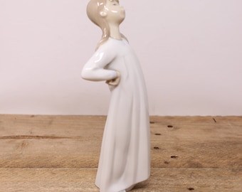 Vintage LLadro Nao Figurine - Girl Stretching - Children in Nightgown Collection