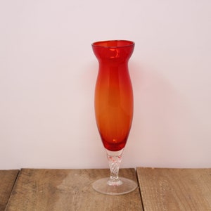 Vintage Hand Blown Red  Flower Vase with Twisted Clear Base