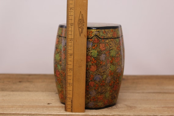 Vintage Round Kashmir Mache Brass Lined Tobacco Jar