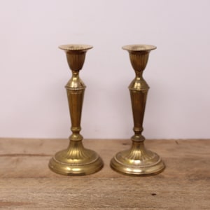 Set of Brass Candlestick Holders with Round Bases