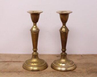 Set of Brass Candlestick Holders with Round Bases