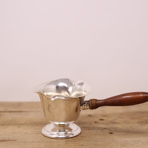 Vintage Silver Plate Sauce Ladle / Sauce Boat with Wood Handle - Salad Dressing Server