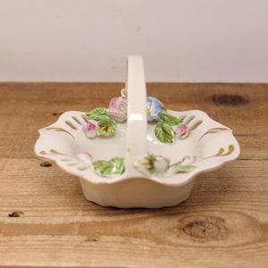 Vintage Fena Porzellan Floral Design Basket - Small Ornate Decorative Porcelain Basket